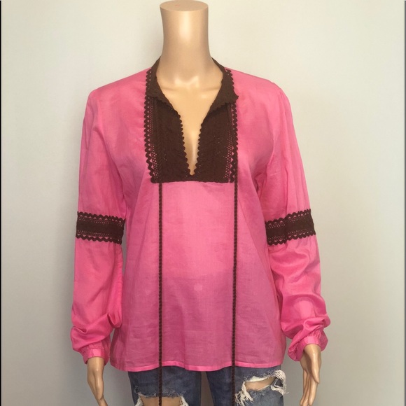 Tory Burch Tops - Tory Burch pink brown cotton tunic blouse shirt